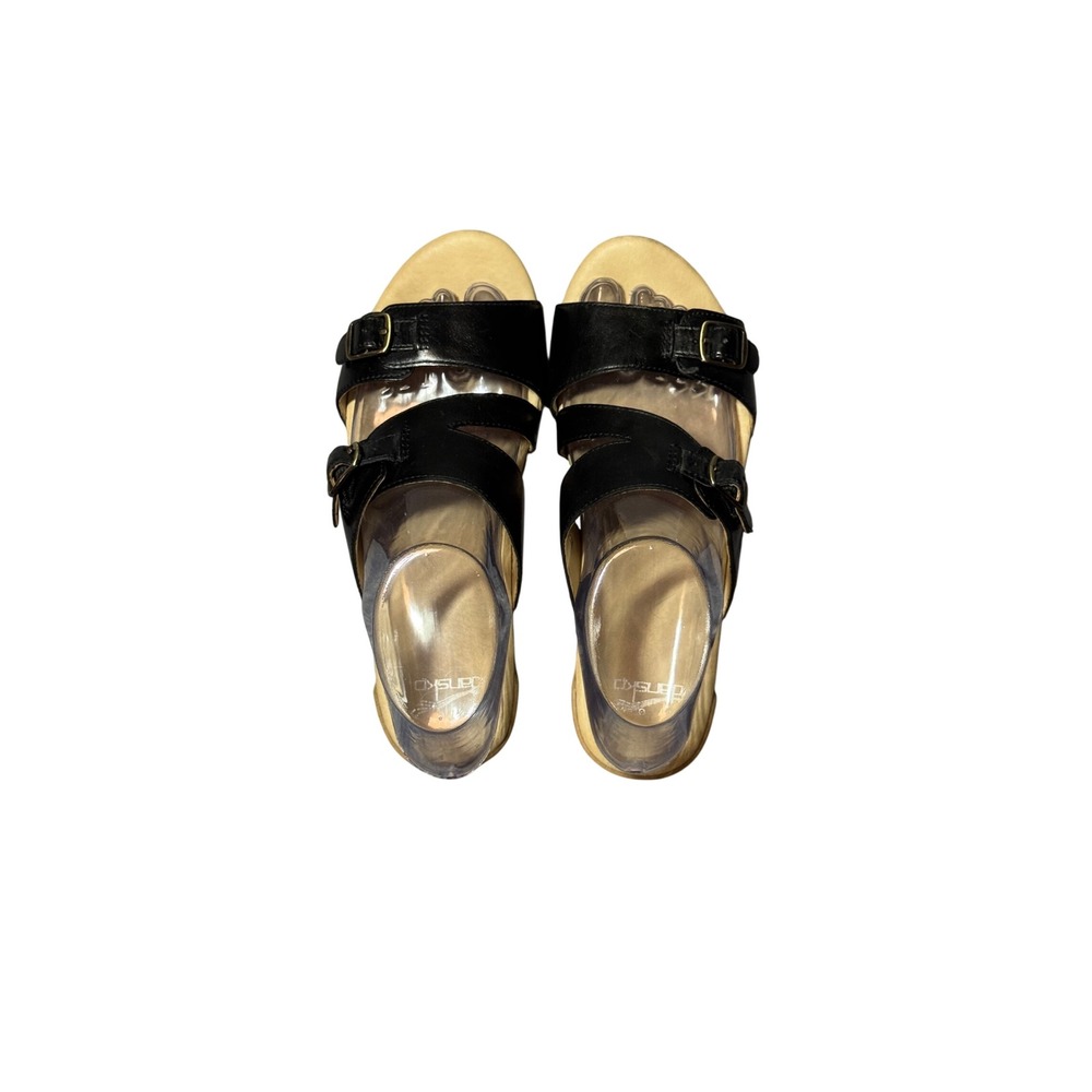 LIKE NEW Dansko Black Leather Double Buckle Slide Wedge Sandals Size 37 - Picture 3 of 7